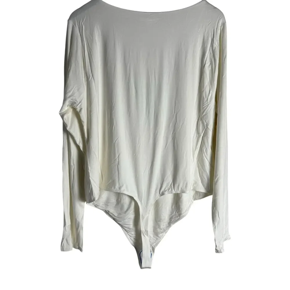 Good American Ivory White U-Ring Scoop Neck Long Sleeve Bodysuit Size 2XL - Picture 7 of 7